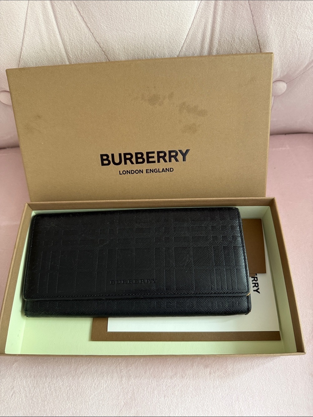 Burberry Black Embossed Check Long Wallet